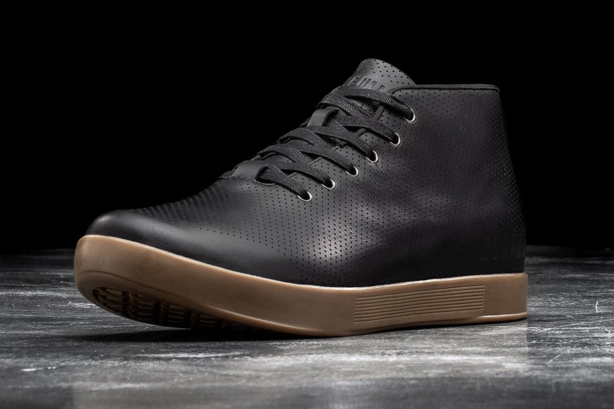 Nobull Leather Mid Trainer Fitness Schoenen Dames Zwart | 892301-VLB
