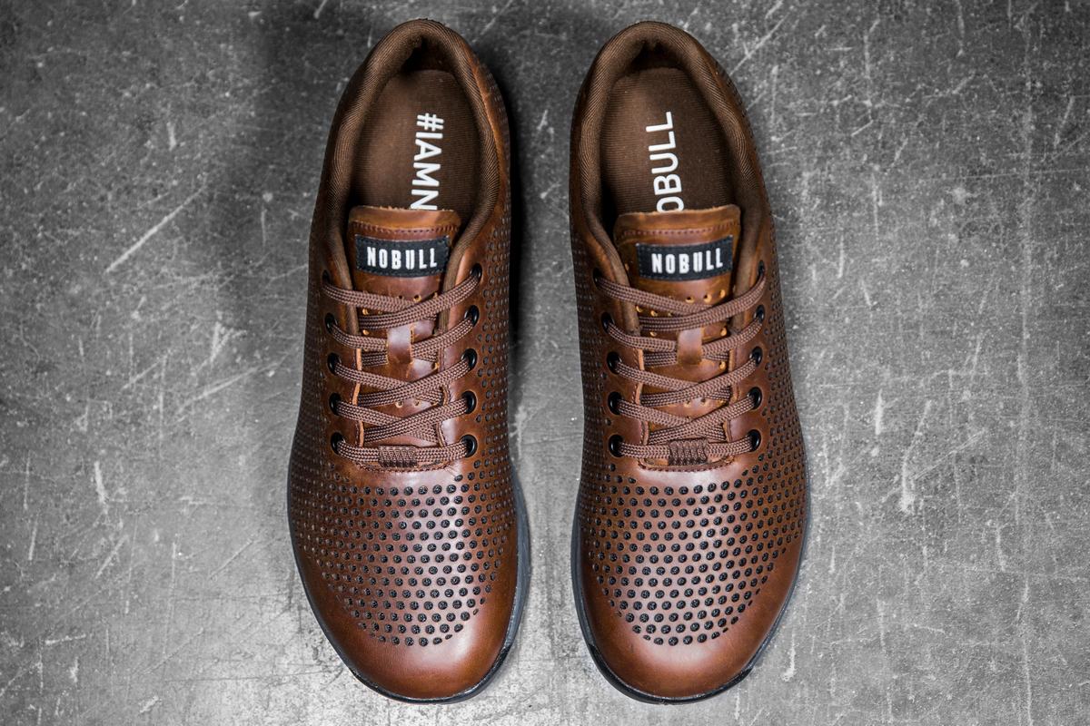 Nobull Leather Trainer Fitness Schoenen Heren Koffie | 129860-SWB
