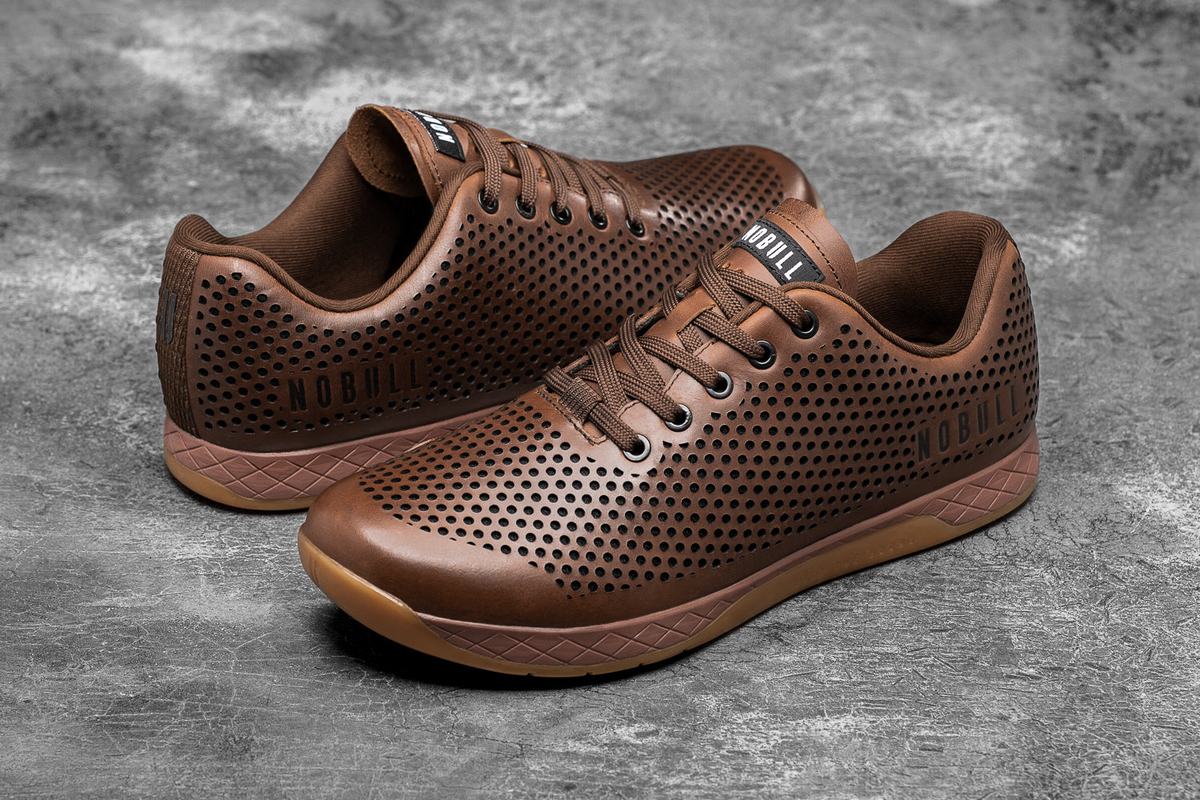 Nobull Leather Trainer Fitness Schoenen Heren Koffie | 786450-ZMA