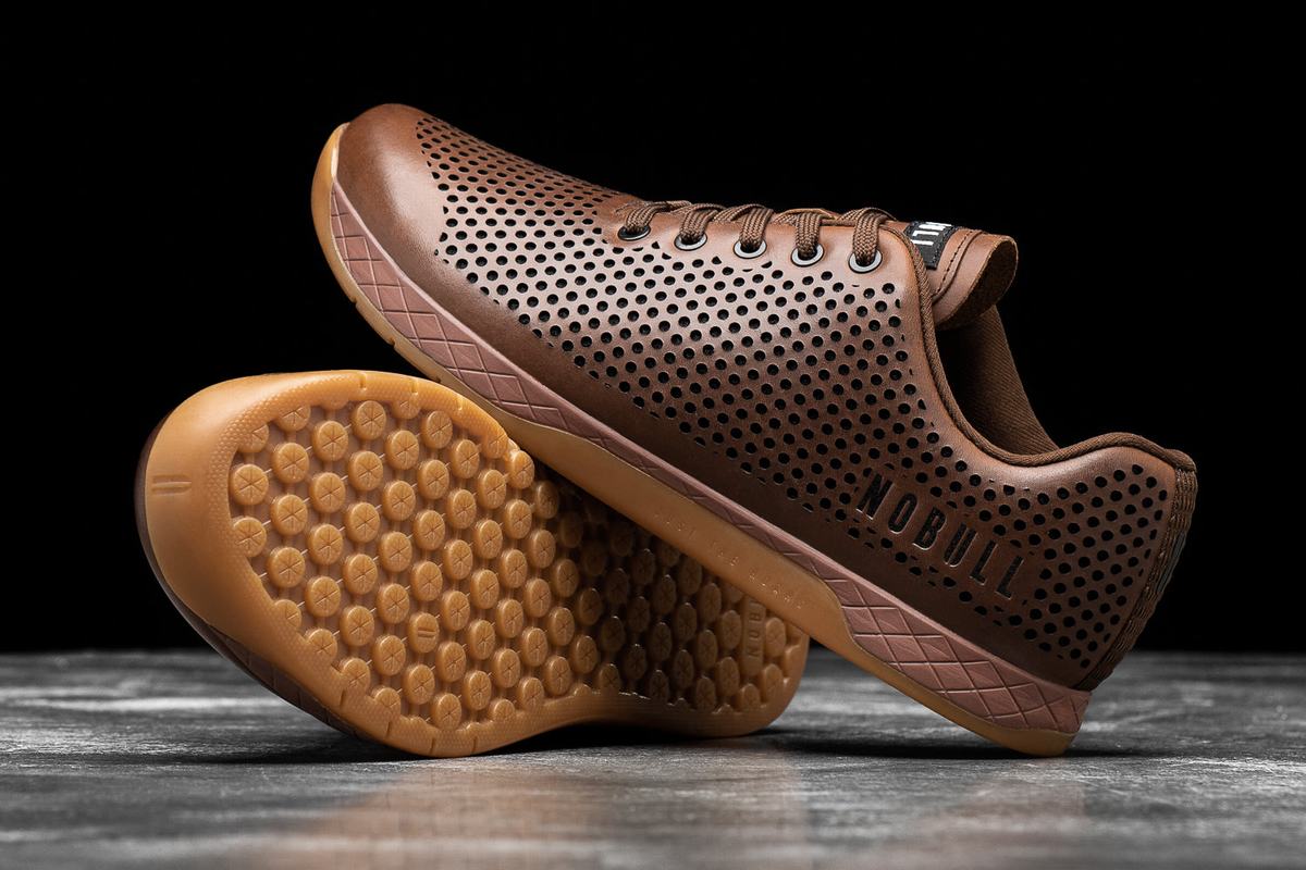 Nobull Leather Trainer Fitness Schoenen Heren Koffie | 786450-ZMA