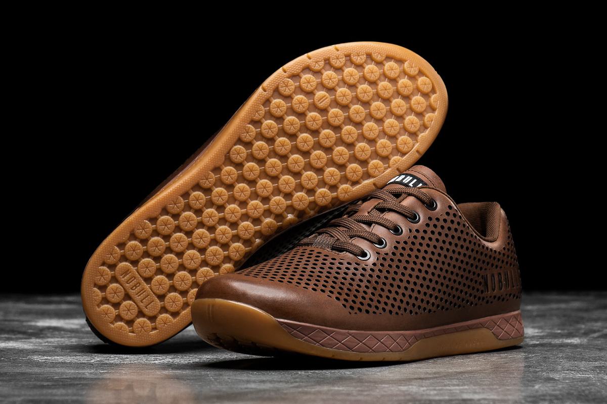 Nobull Leather Trainer Fitness Schoenen Heren Koffie | 786450-ZMA