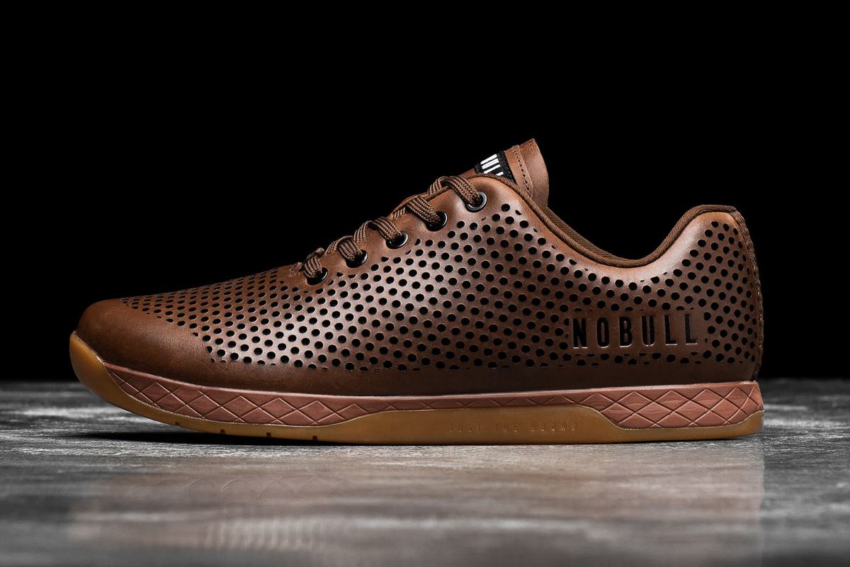Nobull Leather Trainer Fitness Schoenen Heren Koffie | 786450-ZMA