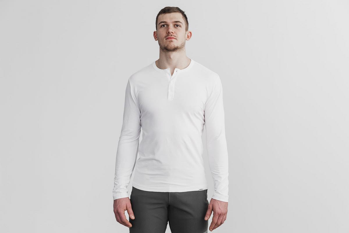 Nobull Lightweight Henley T-Shirt Lange Mouw Heren Wit | 279413-WRU