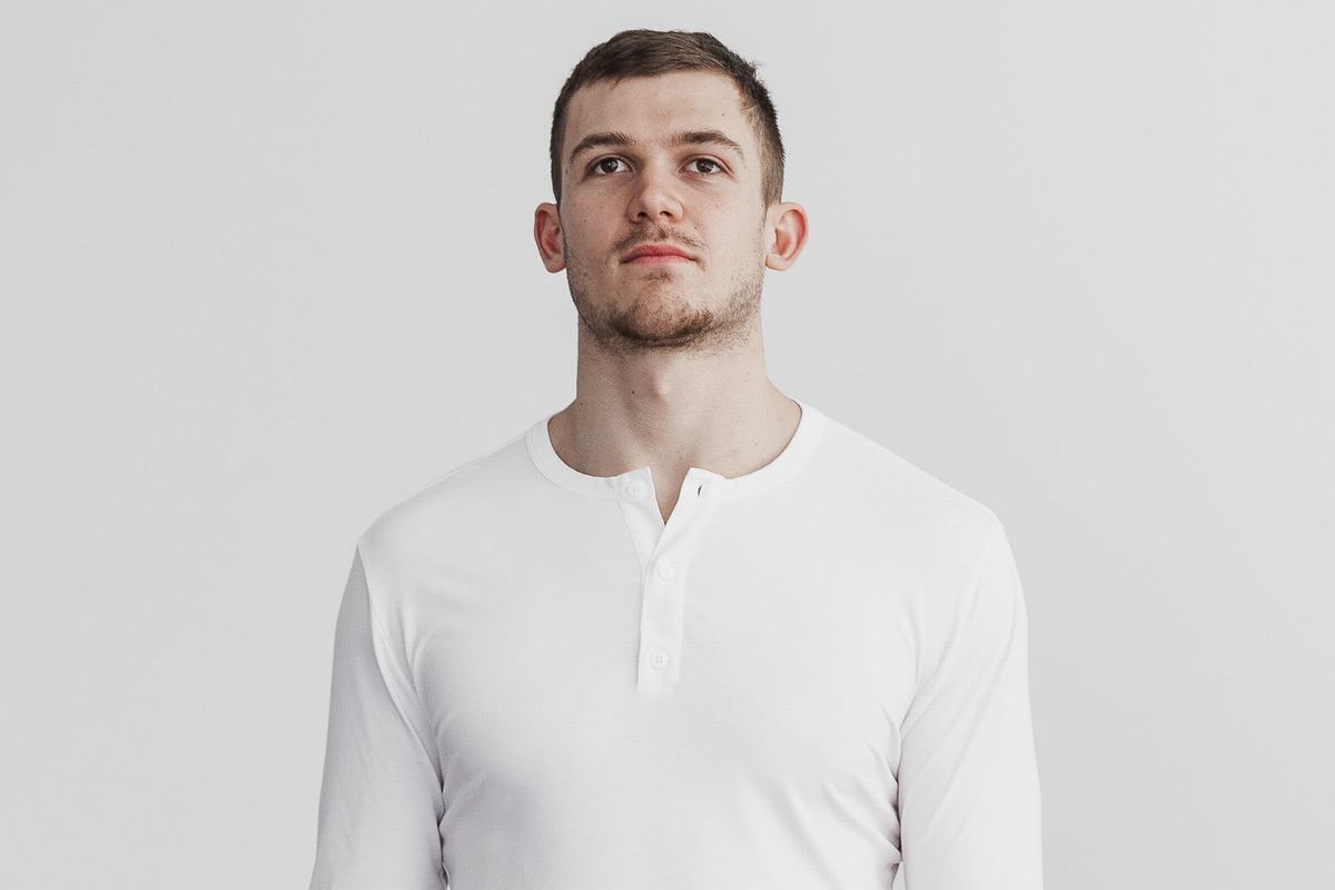 Nobull Lightweight Henley T-Shirt Lange Mouw Heren Wit | 279413-WRU