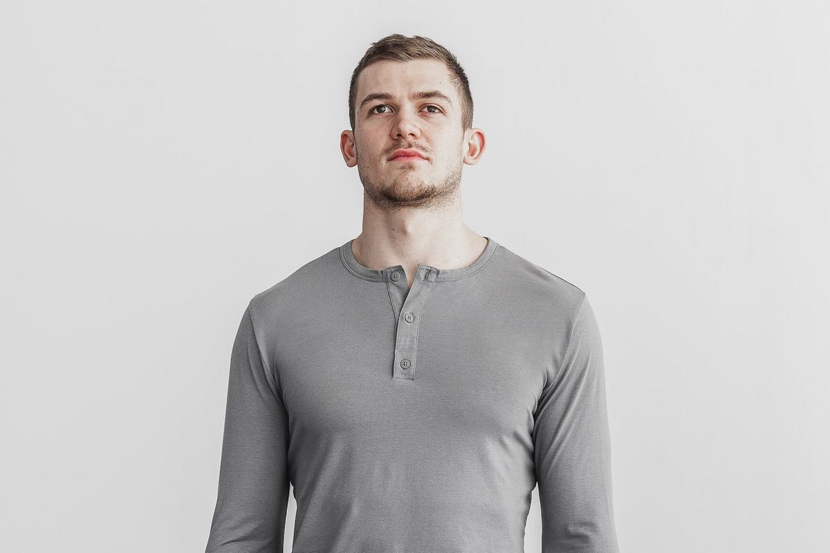 Nobull Lightweight Henley T-Shirt Lange Mouw Heren Donkergrijs | 279510-FGS