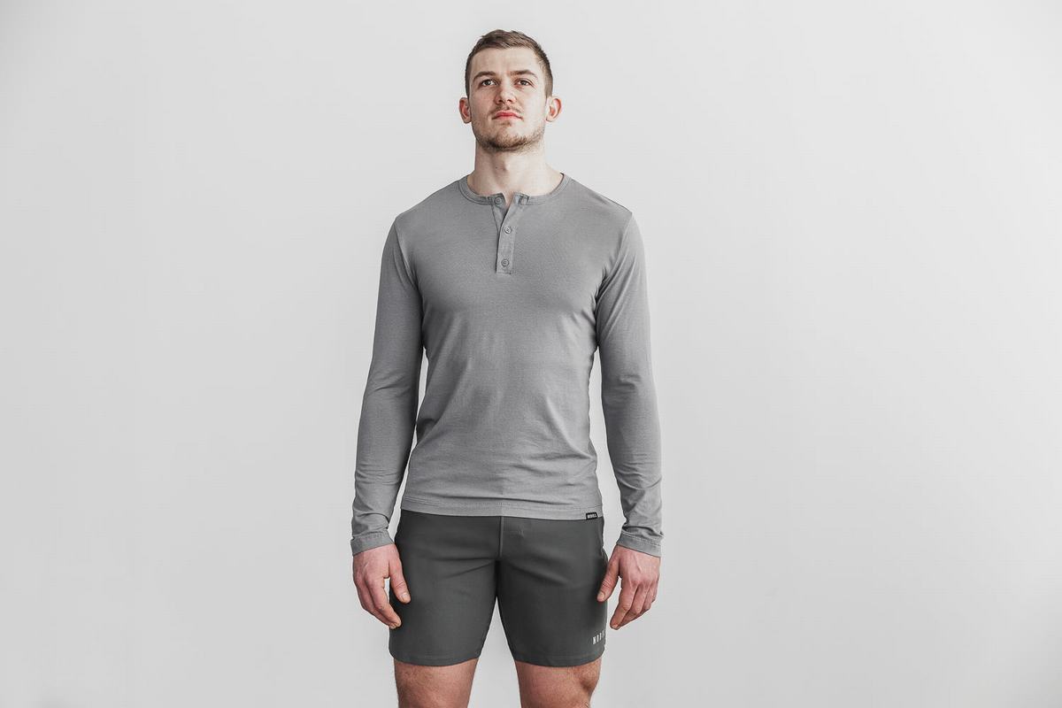 Nobull Lightweight Henley T-Shirt Lange Mouw Heren Donkergrijs | 279510-FGS