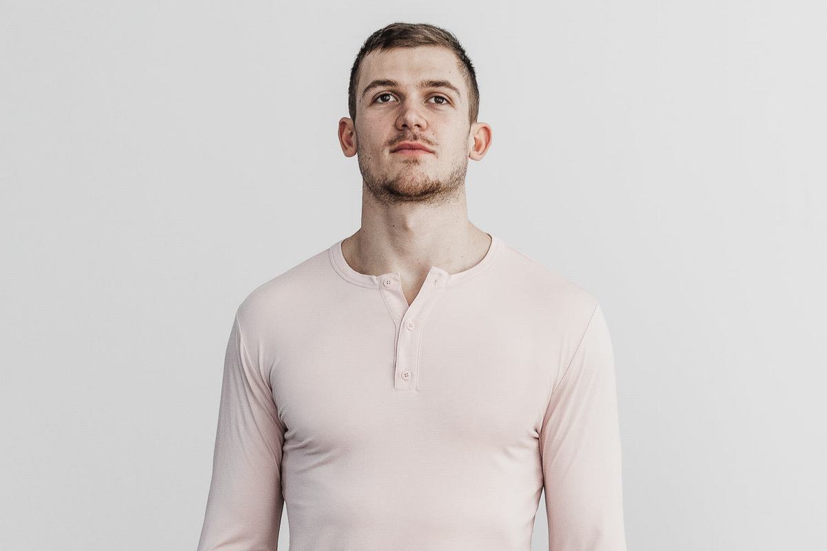 Nobull Lightweight Henley T-Shirt Lange Mouw Heren Roze | 692347-XGK