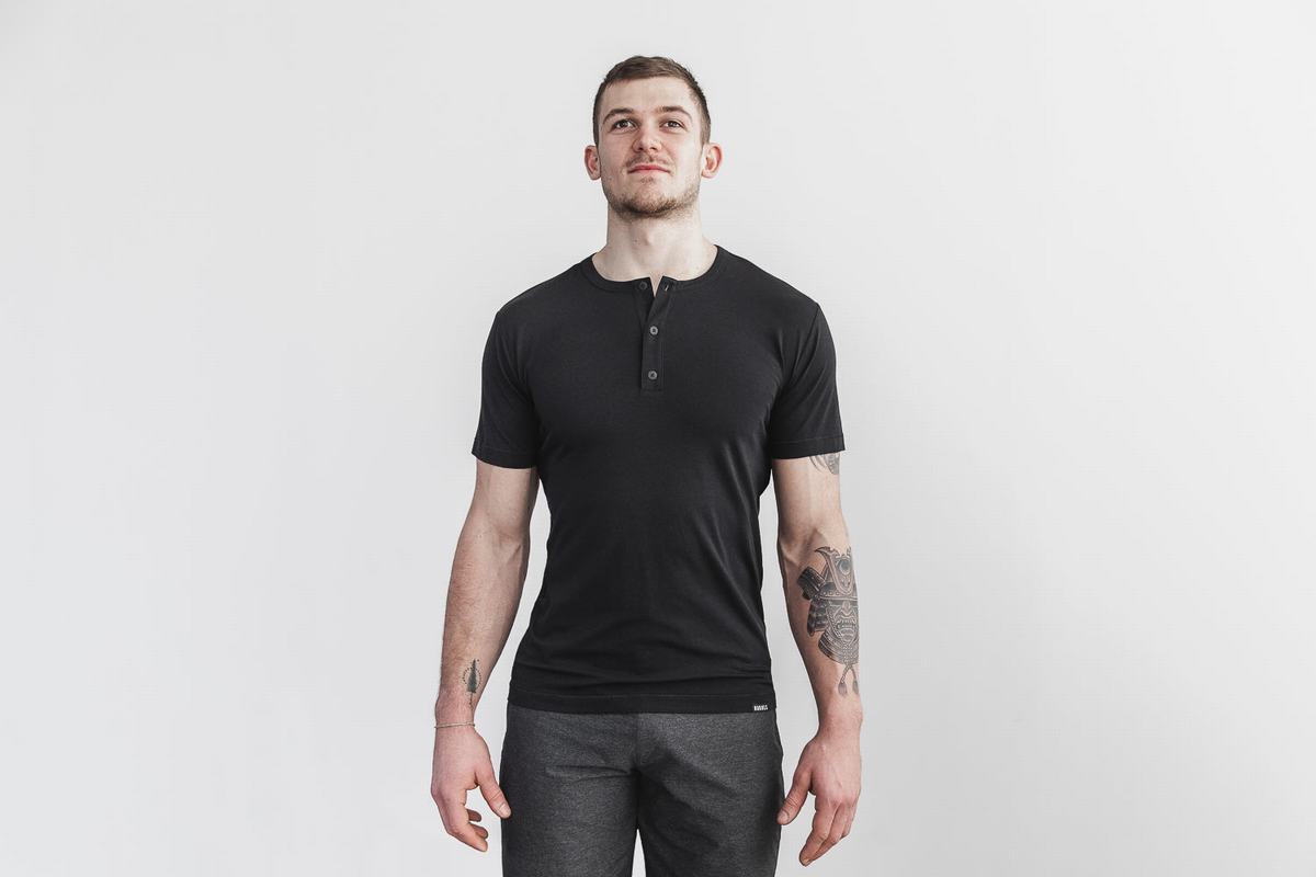 Nobull Lightweight Henley T-shirts Heren Zwart | 187325-VTQ