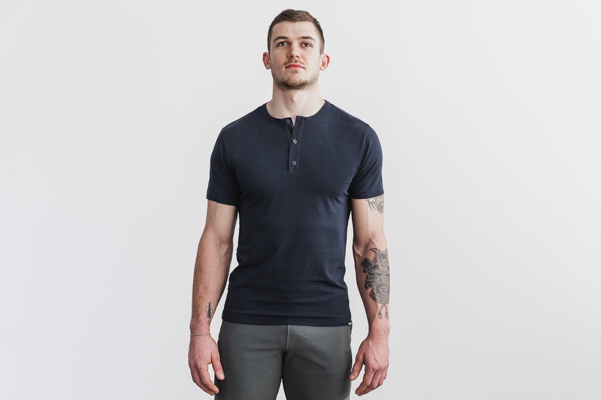 Nobull Lightweight Henley T-shirts Heren Donkerblauw | 813427-PCL