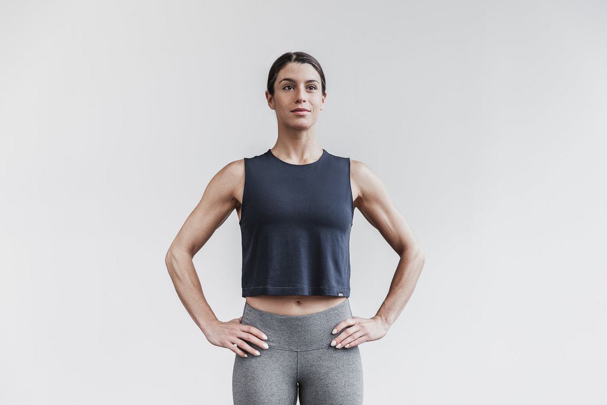 Nobull Lightweight Mouwloos Crop T-shirts Dames Donkerblauw | 391042-UWA