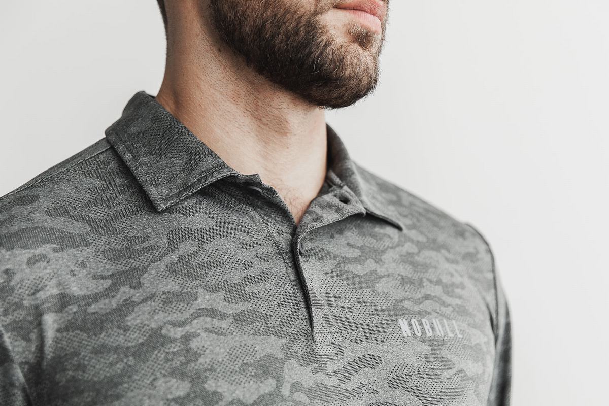 Nobull Lightweight Textured Polo T-shirts Heren Zwart Camo | 413625-SFT