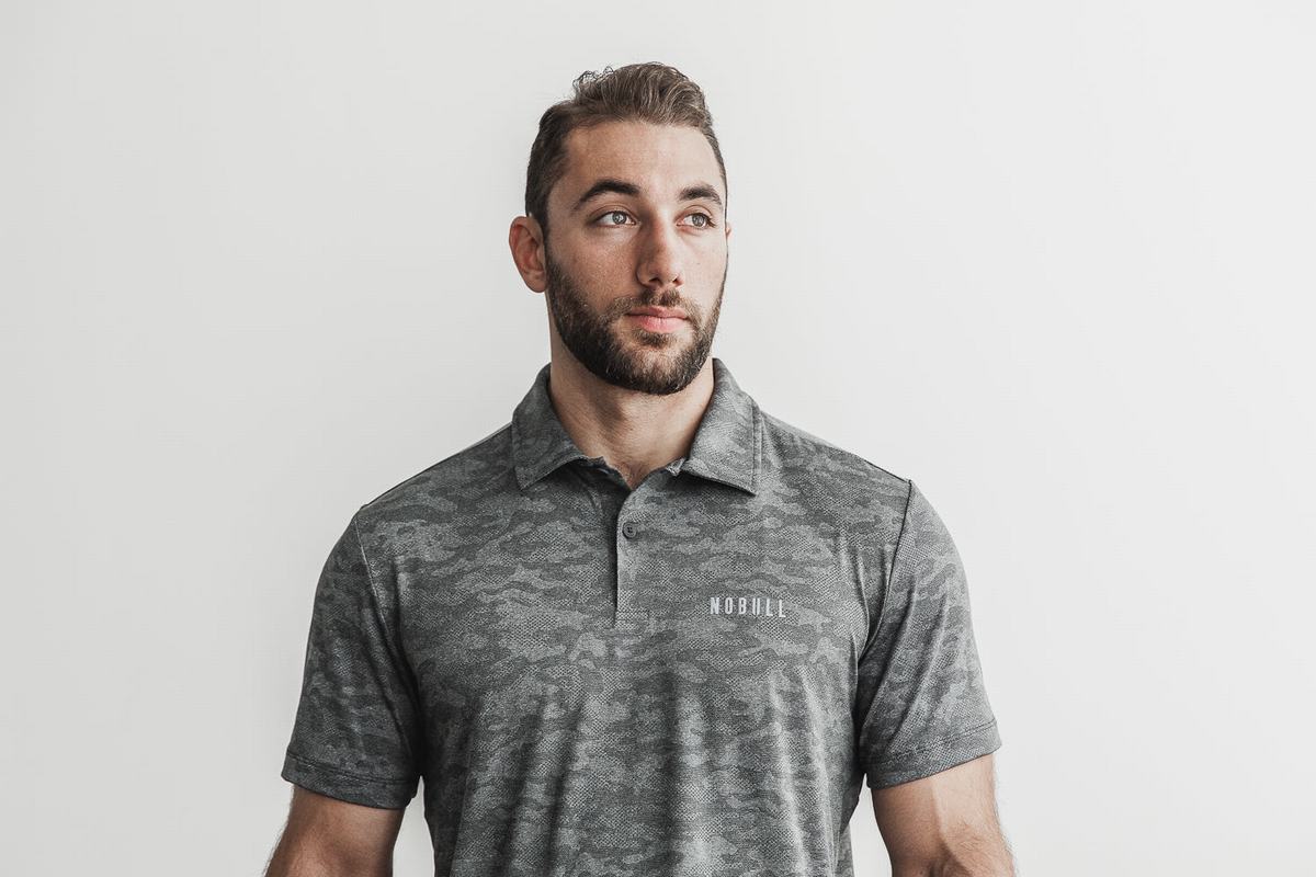 Nobull Lightweight Textured Polo T-shirts Heren Zwart Camo | 413625-SFT