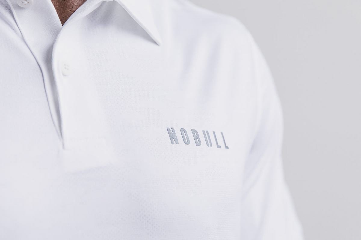 Nobull Lightweight Textured Polo T-shirts Heren Wit Camo | 679053-OKZ
