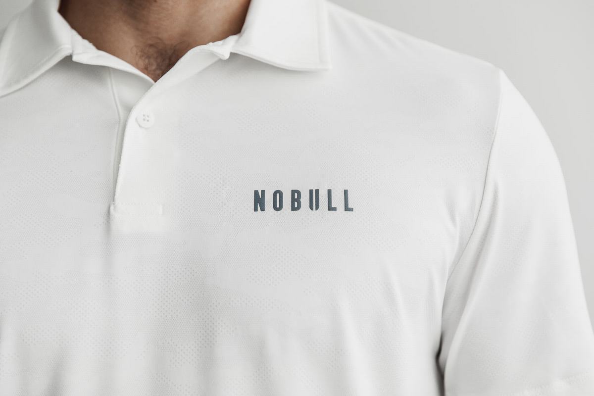 Nobull Lightweight Textured Polo T-shirts Heren Wit Camo | 920634-DPF