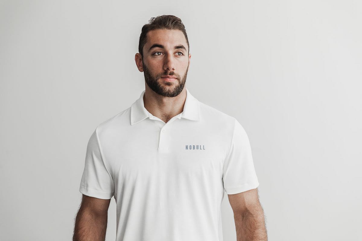 Nobull Lightweight Textured Polo T-shirts Heren Wit Camo | 920634-DPF