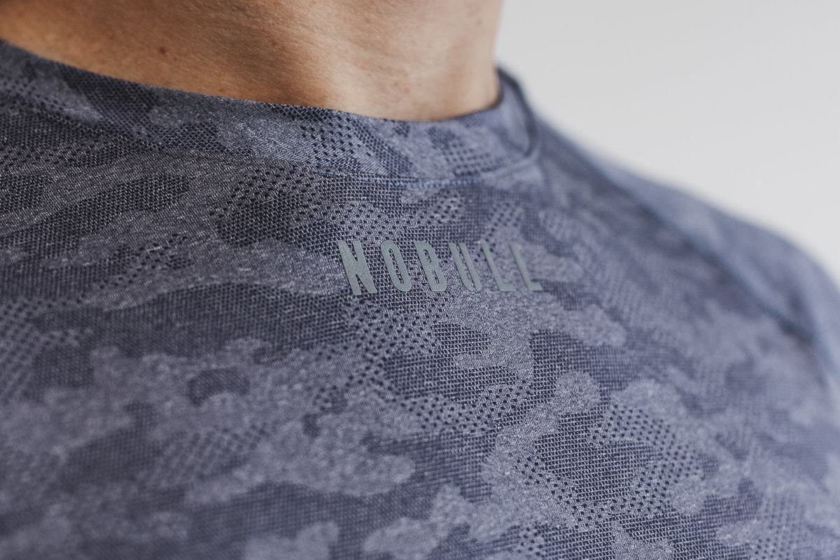 Nobull Lightweight Textured T-Shirt Lange Mouw Heren Donkerblauw Camo | 069175-THO
