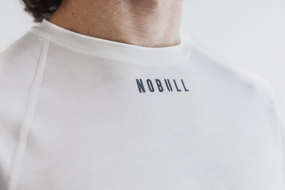 Nobull Lightweight Textured T-Shirt Lange Mouw Heren Wit Camo | 231760-UWY