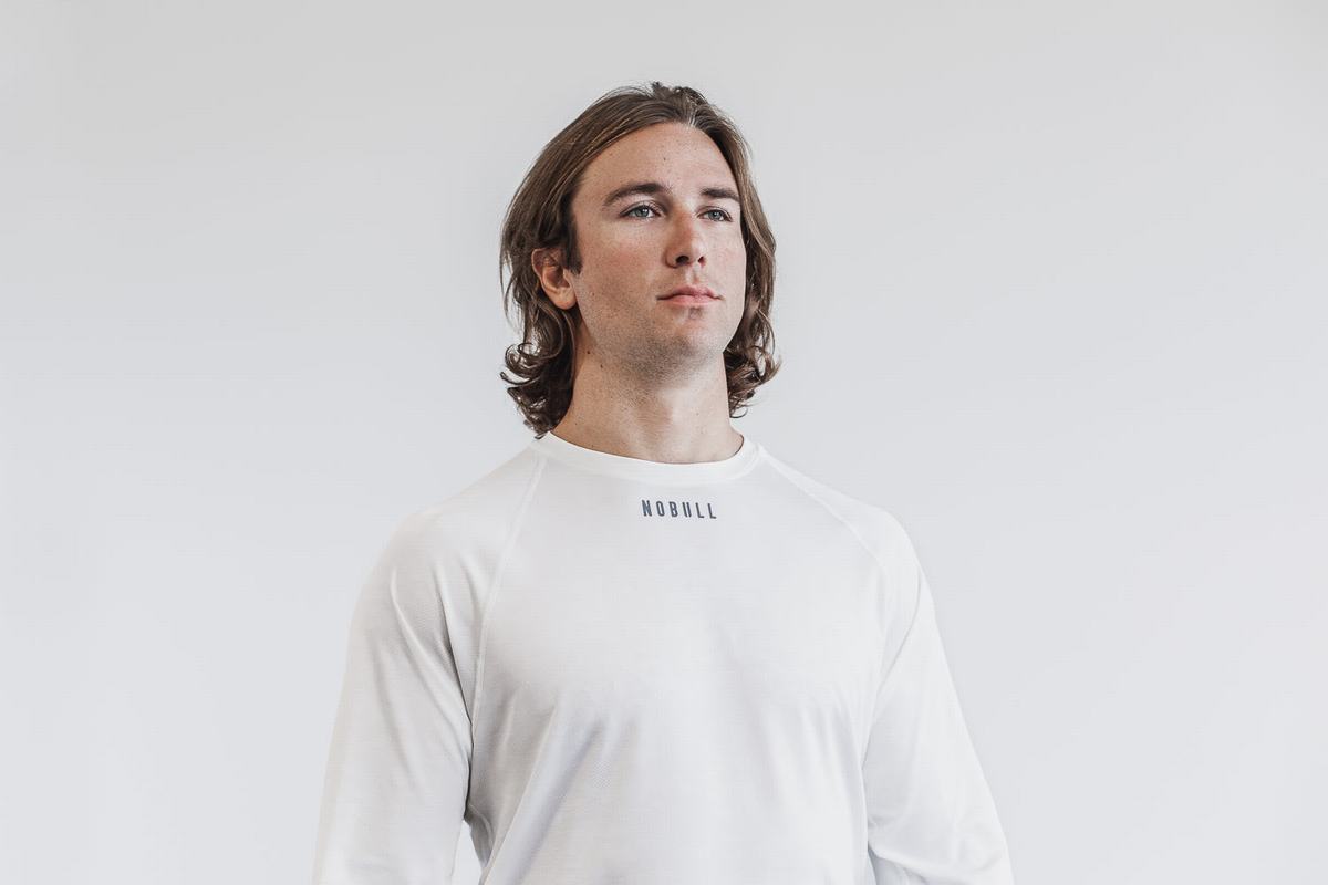 Nobull Lightweight Textured T-Shirt Lange Mouw Heren Wit Camo | 231760-UWY