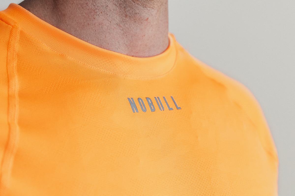 Nobull Lightweight Textured T-Shirt Lange Mouw Heren Oranje Camo | 279305-FSI
