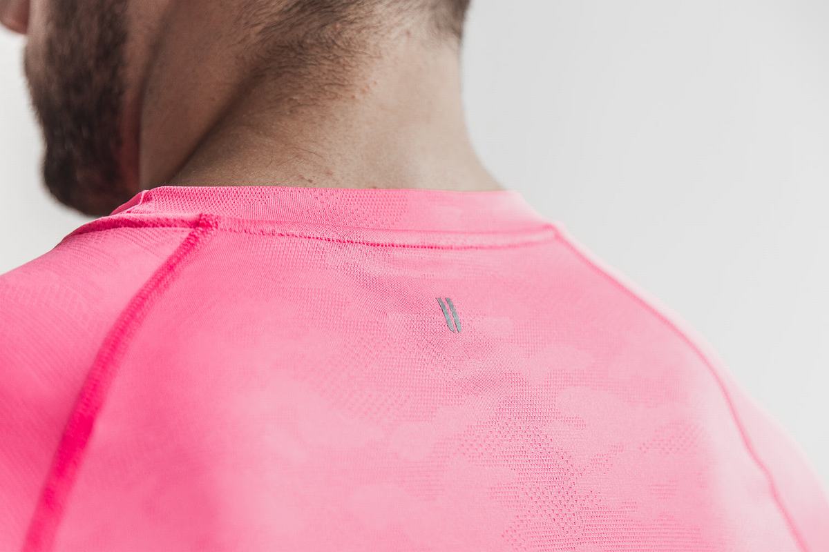 Nobull Lightweight Textured T-Shirt Lange Mouw Heren Roze Camo | 328469-DOJ