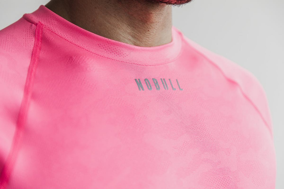 Nobull Lightweight Textured T-Shirt Lange Mouw Heren Roze Camo | 328469-DOJ