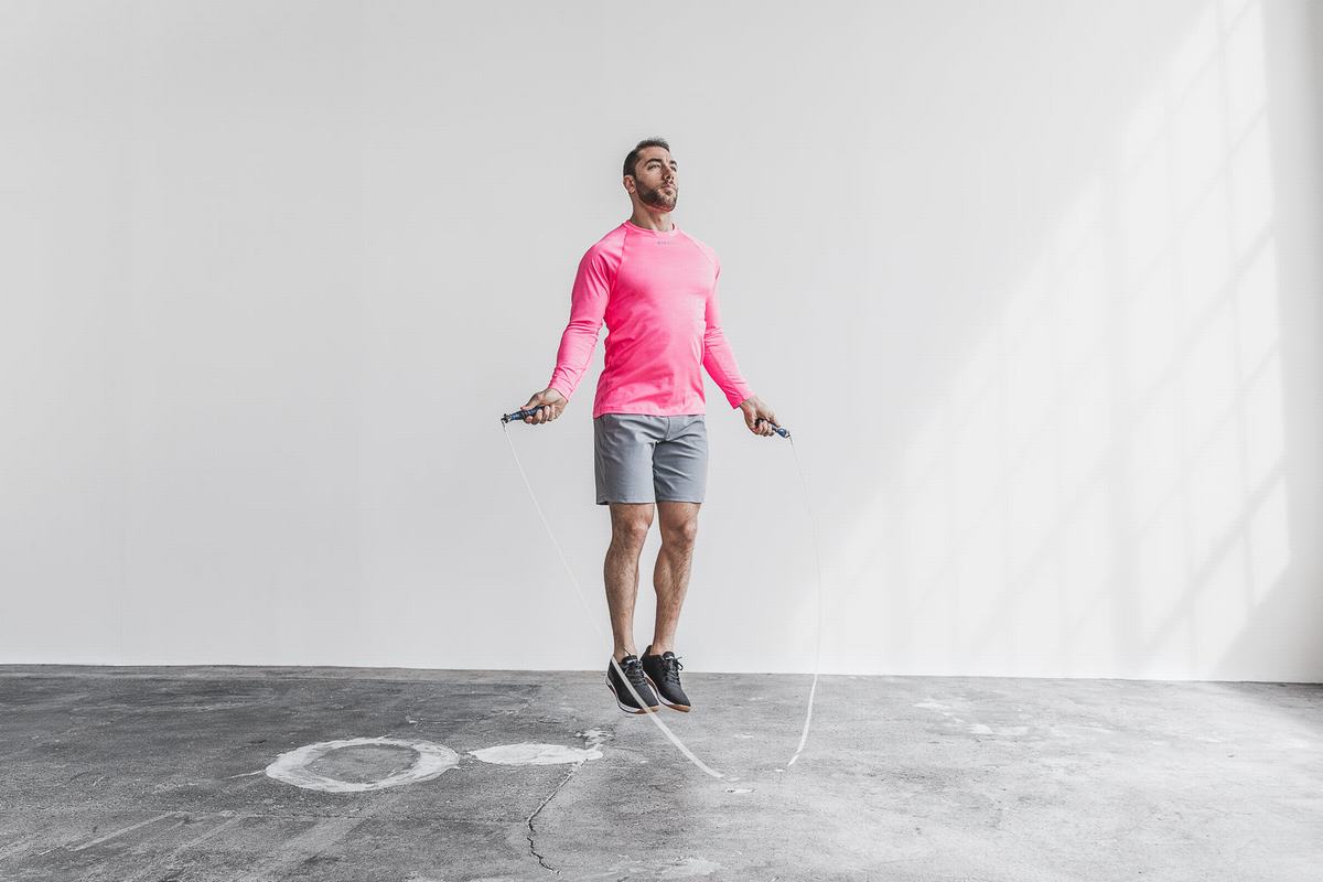Nobull Lightweight Textured T-Shirt Lange Mouw Heren Roze Camo | 328469-DOJ