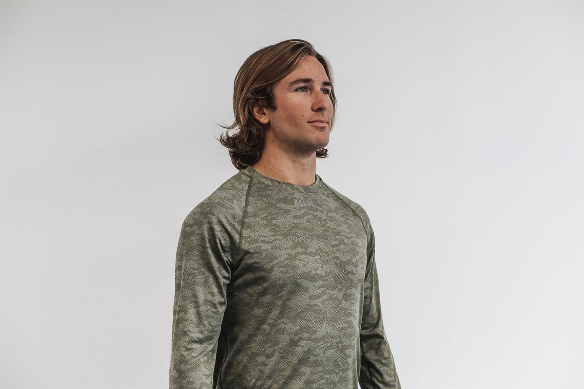 Nobull Lightweight Textured T-Shirt Lange Mouw Heren Camo | 709386-ULZ