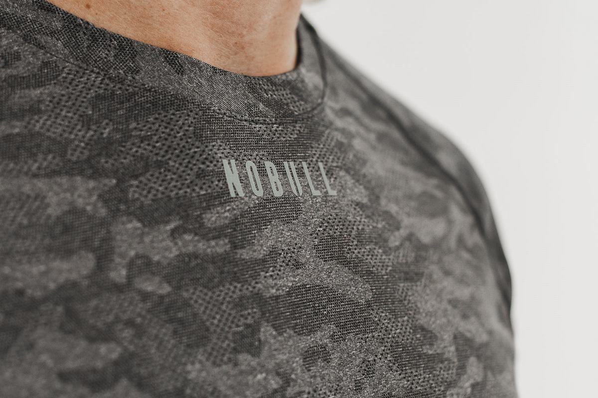 Nobull Lightweight Textured T-Shirt Lange Mouw Heren Zwart Camo | 817904-TLO