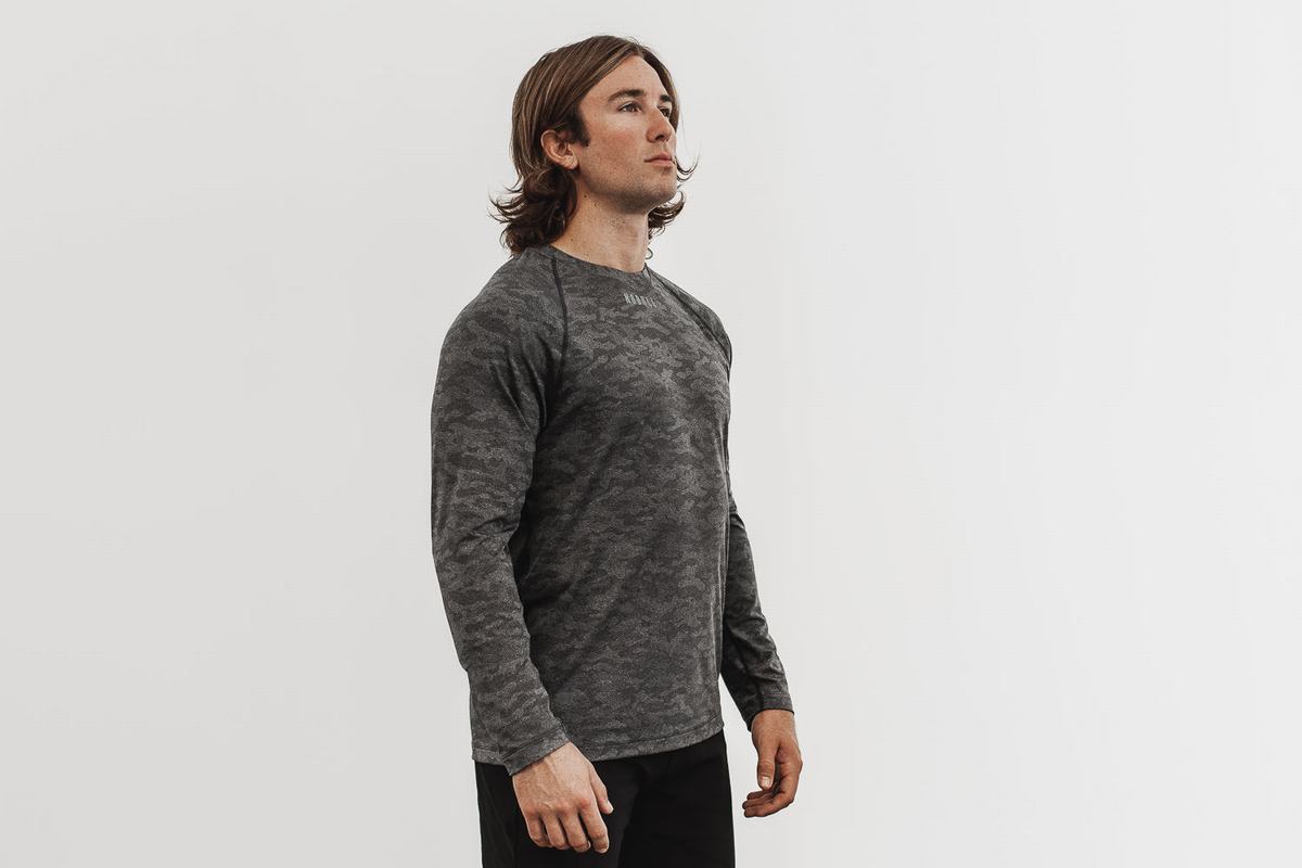 Nobull Lightweight Textured T-Shirt Lange Mouw Heren Zwart Camo | 817904-TLO
