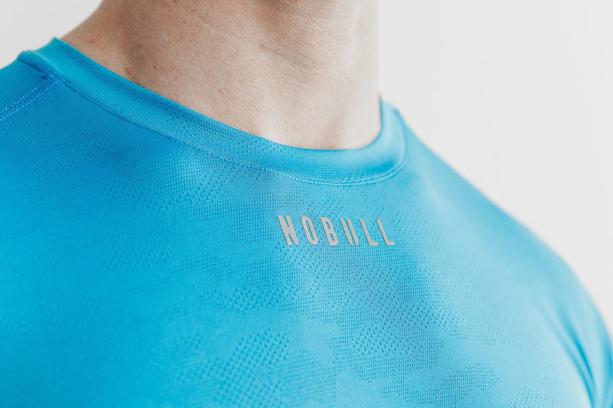 Nobull Lightweight Textured T-shirts Heren Blauw Camo | 147298-RKU