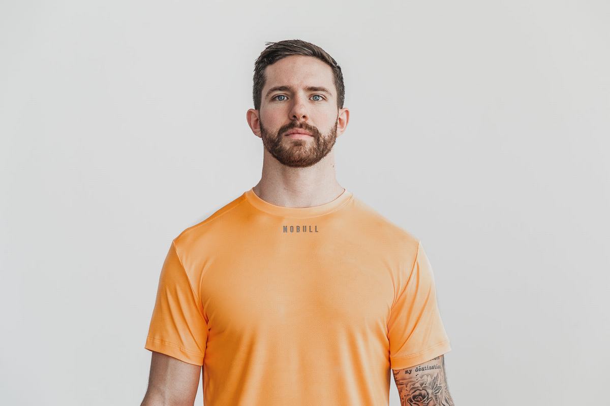 Nobull Lightweight Textured T-shirts Heren Oranje Camo | 536794-NPB