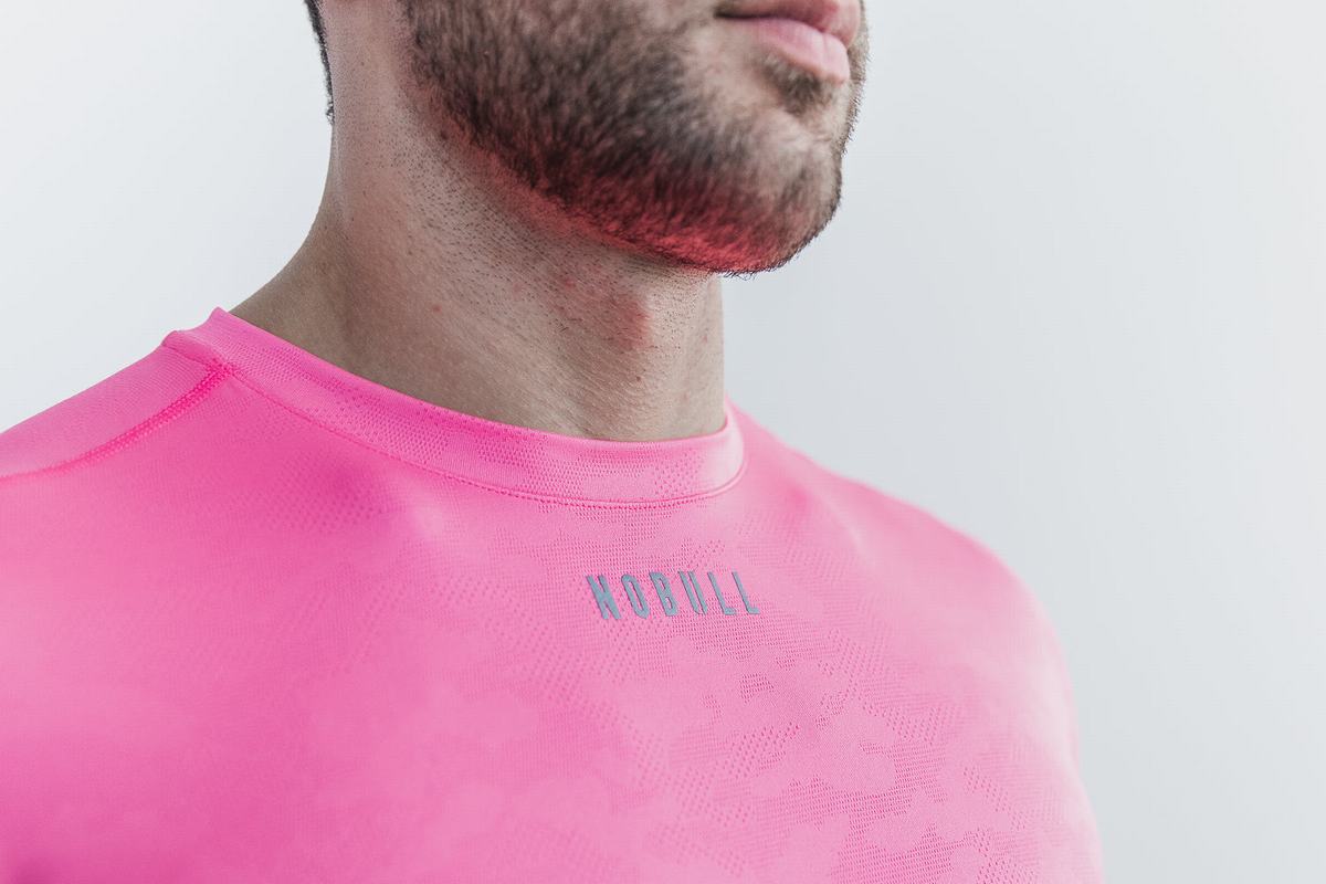 Nobull Lightweight Textured T-shirts Heren Roze Camo | 560743-TGU