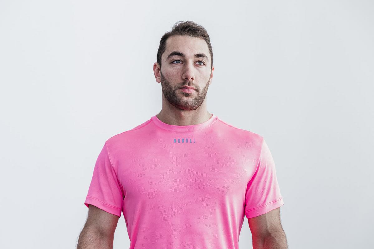 Nobull Lightweight Textured T-shirts Heren Roze Camo | 560743-TGU