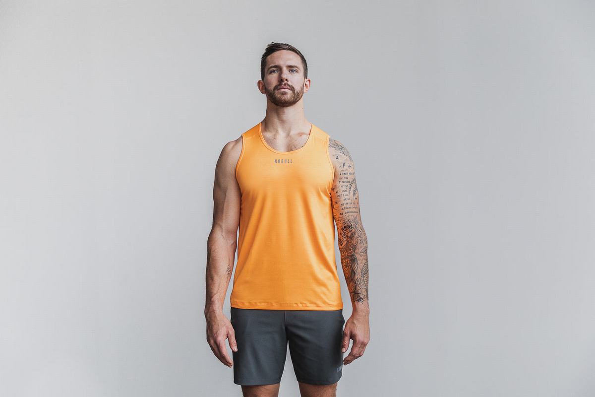 Nobull Lightweight Textured Tank Neon Tanktop Heren Oranje Camo | 612504-AOF