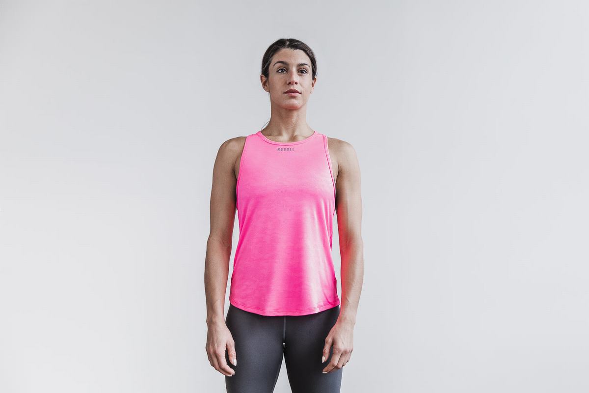 Nobull Lightweight Textured Tank Neon Tanktop Dames Roze Camo | 782056-LVG