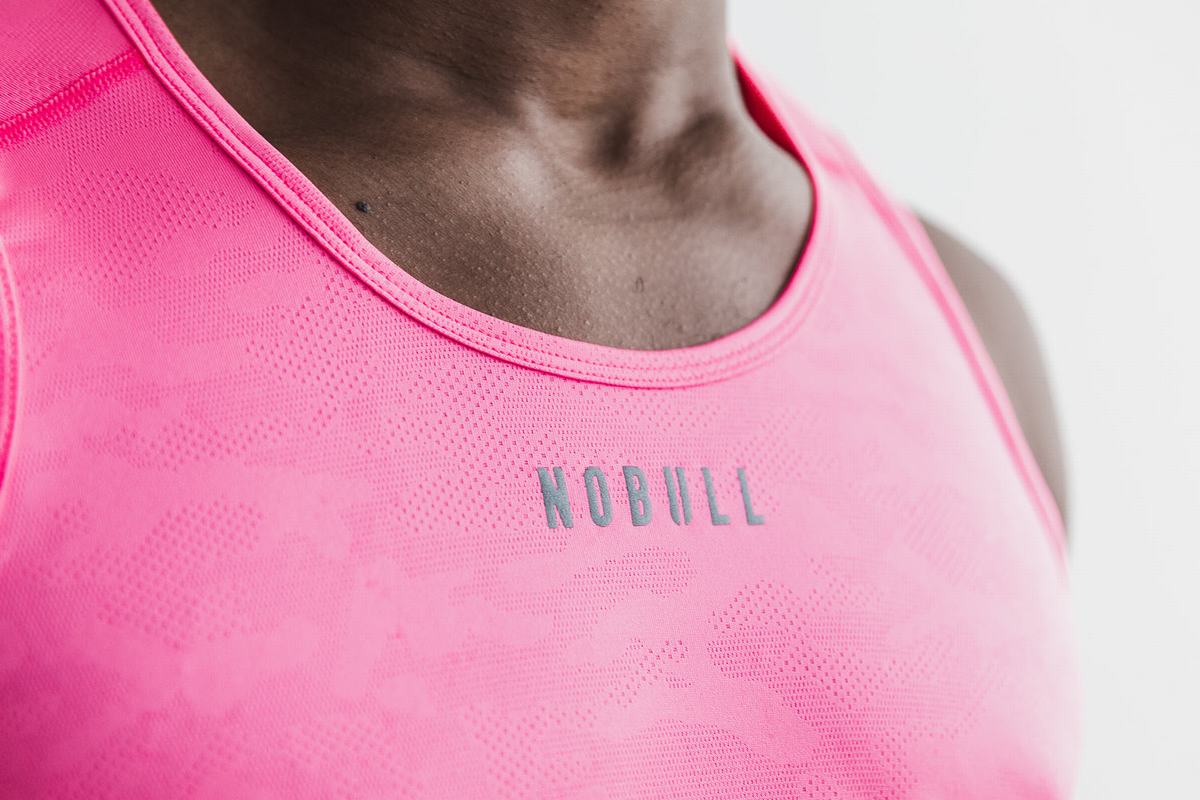 Nobull Lightweight Textured Tank Neon Tanktop Heren Roze Camo | 809724-AIT