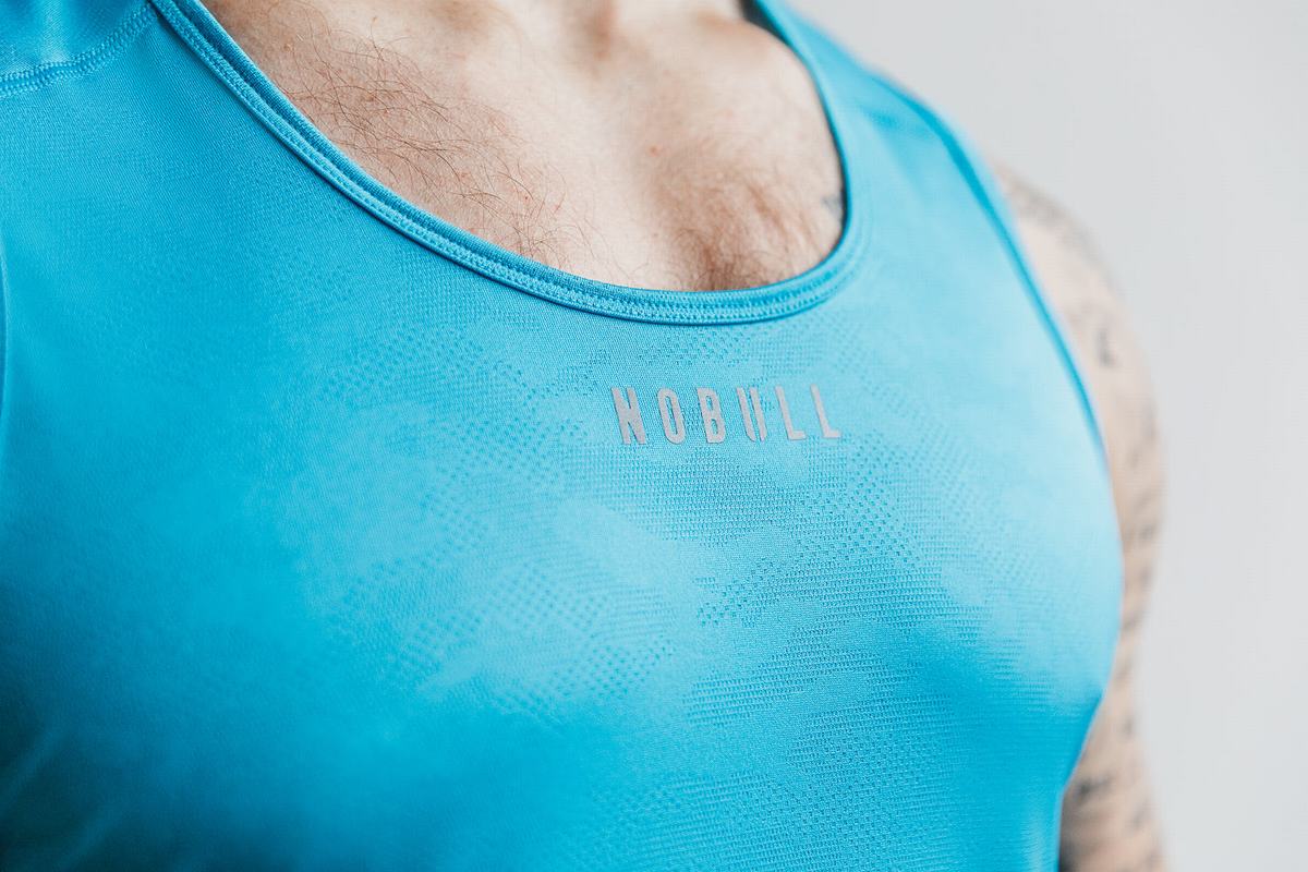 Nobull Lightweight Textured Tank Neon Tanktop Heren Blauw Camo | 934650-QKP