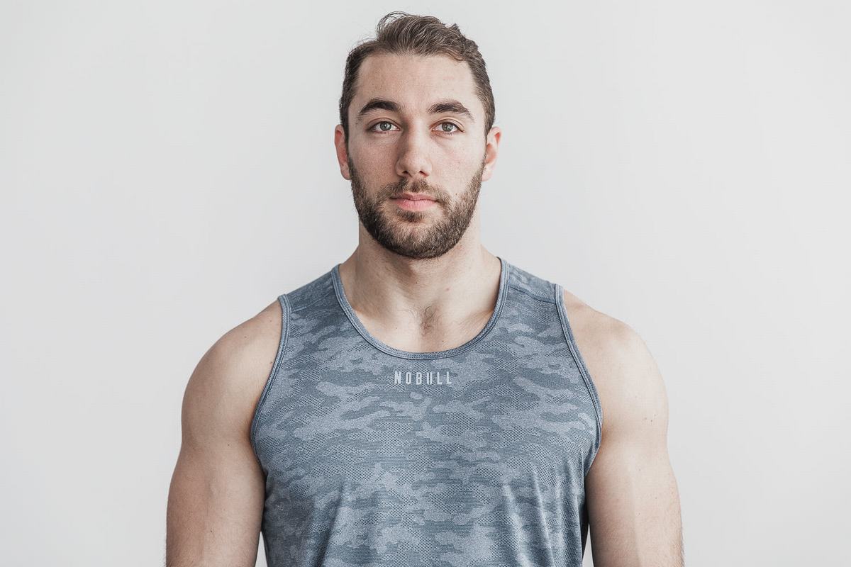 Nobull Lightweight Textured Tank Tanktop Heren Blauw Camo | 798561-IRY