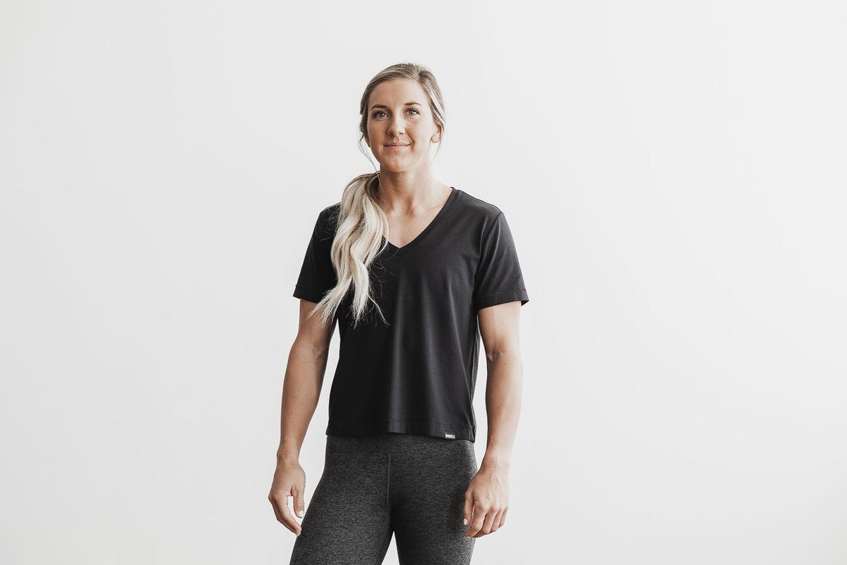 Nobull Lightweight V-Neck T-shirts Dames Zwart | 307596-URZ