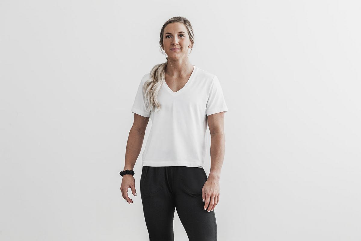 Nobull Lightweight V-Neck T-shirts Dames Wit | 492087-BHP