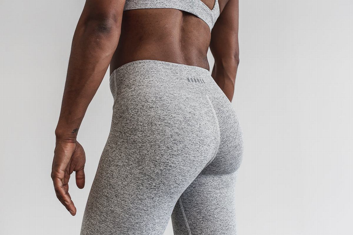 Nobull Mid-Rise Crop Plush Heather Hardloopbroek Dames Wit | 274963-NKE