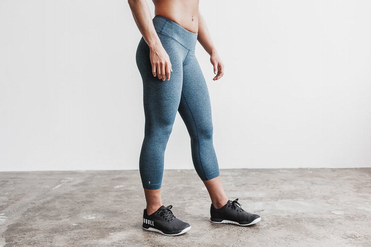 Nobull Mid-Rise Crop Plush Heather Hardloopbroek Dames Turquoise | 854316-BEW