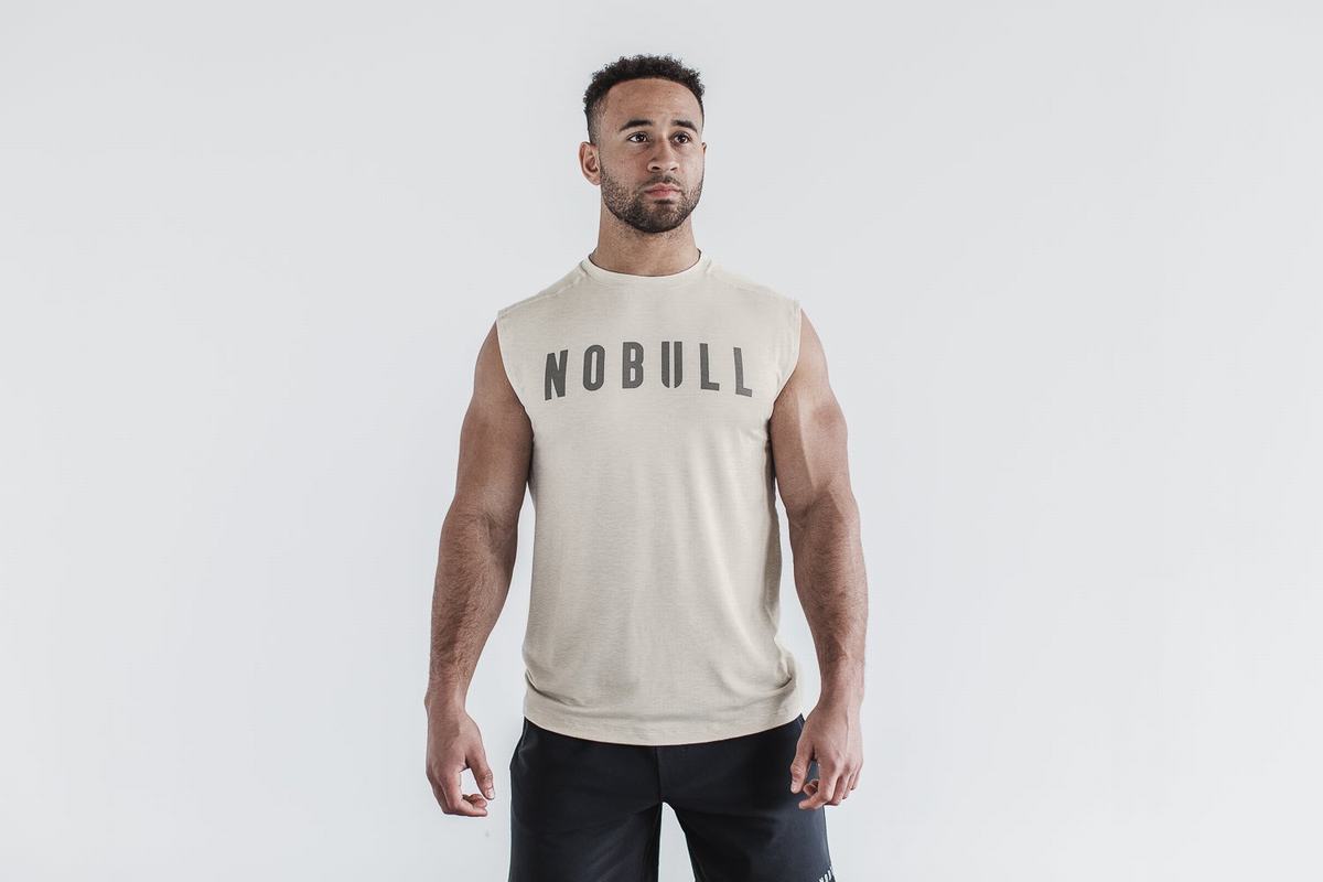 Nobull Mouwloos T-shirts Heren Beige | 849052-IDK