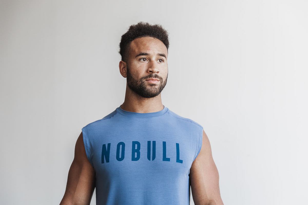 Nobull Mouwloos T-shirts Heren Blauw | 573246-MUV