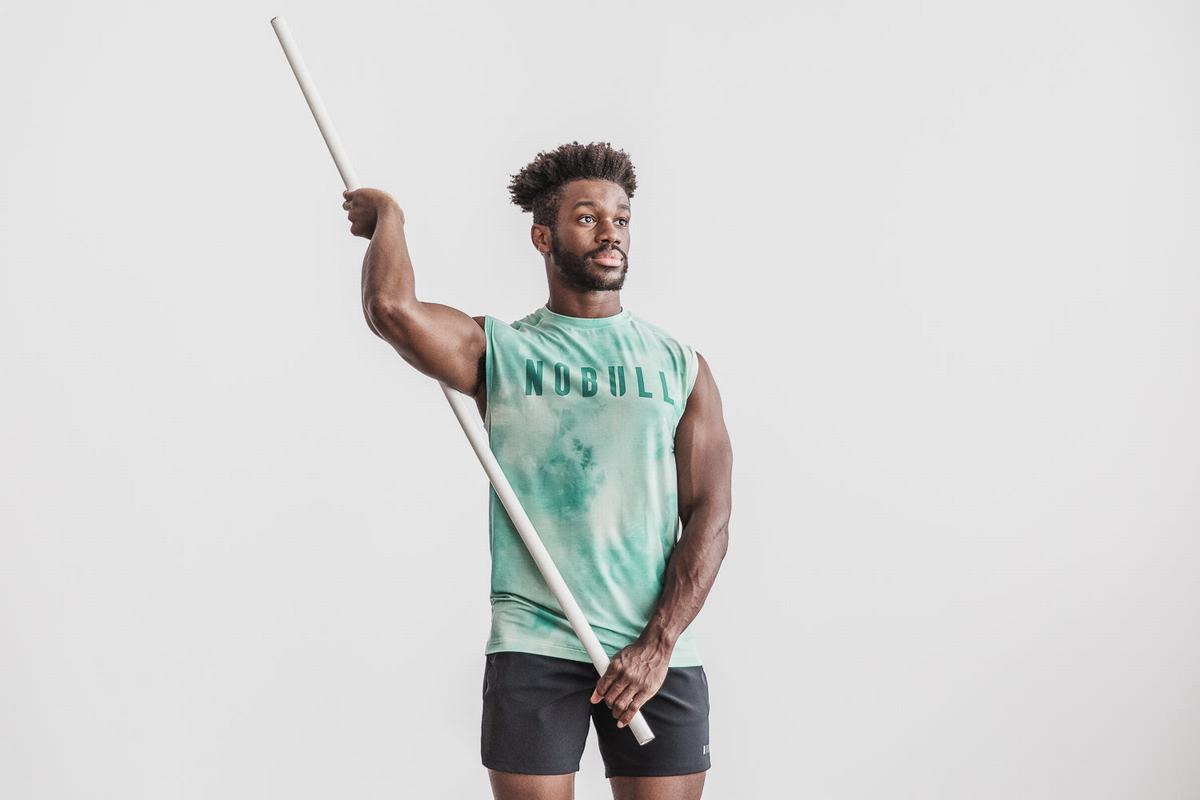 Nobull Mouwloos Tie-Dye T-shirts Heren Lichtturquoise | 985721-NJS