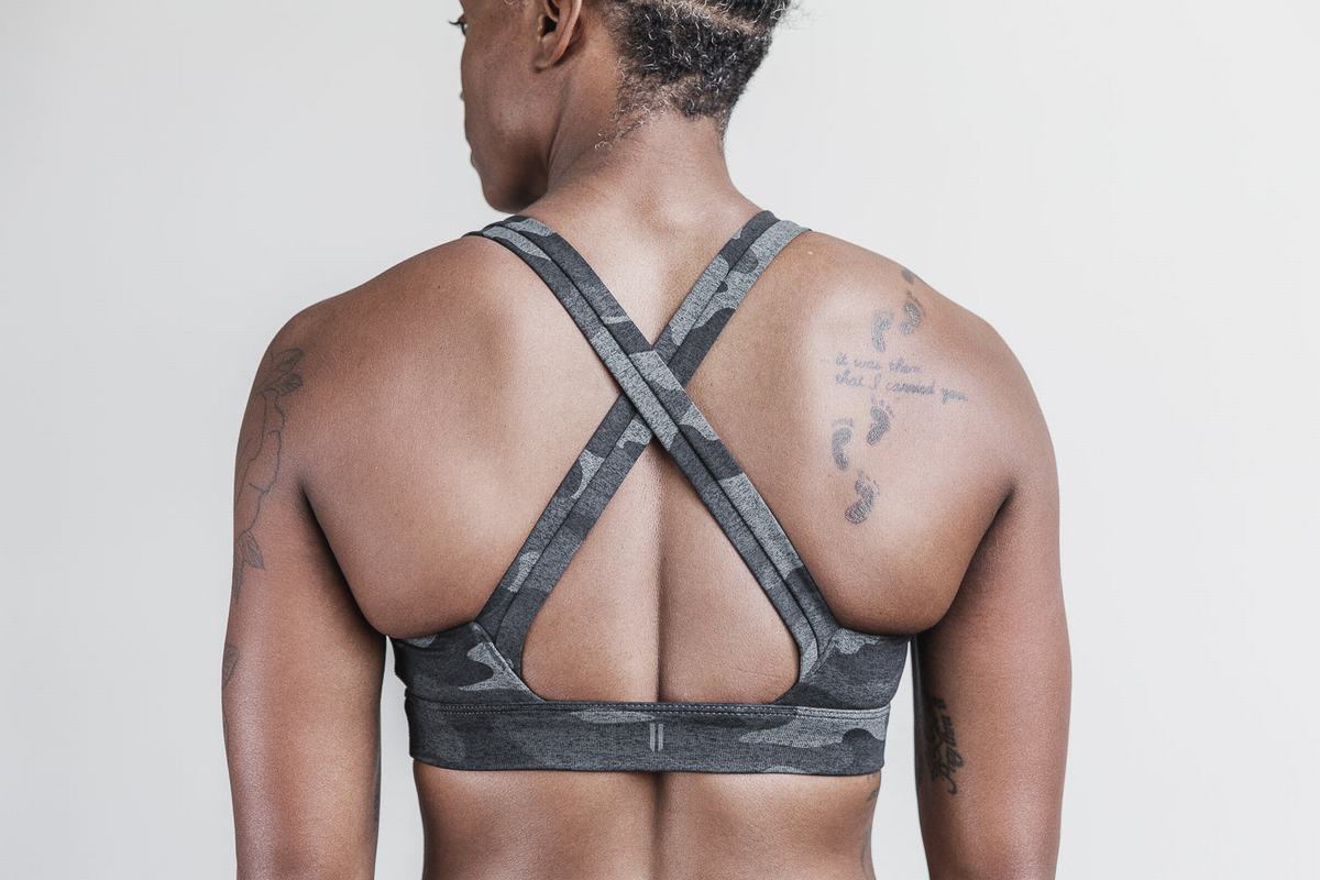 Nobull Pace Plush Heather Sport Bh Dames Donkergrijs Camo | 534690-FKX