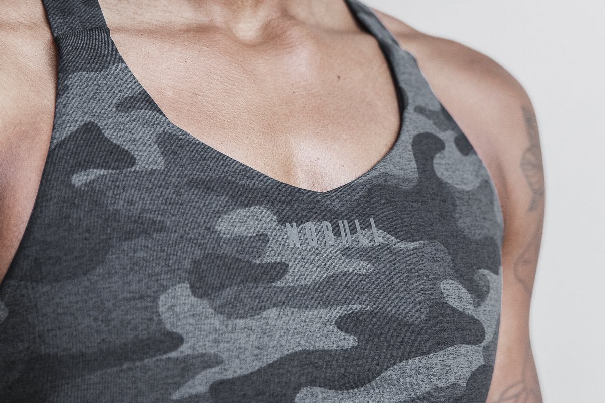 Nobull Pace Plush Heather Sport Bh Dames Donkergrijs Camo | 534690-FKX