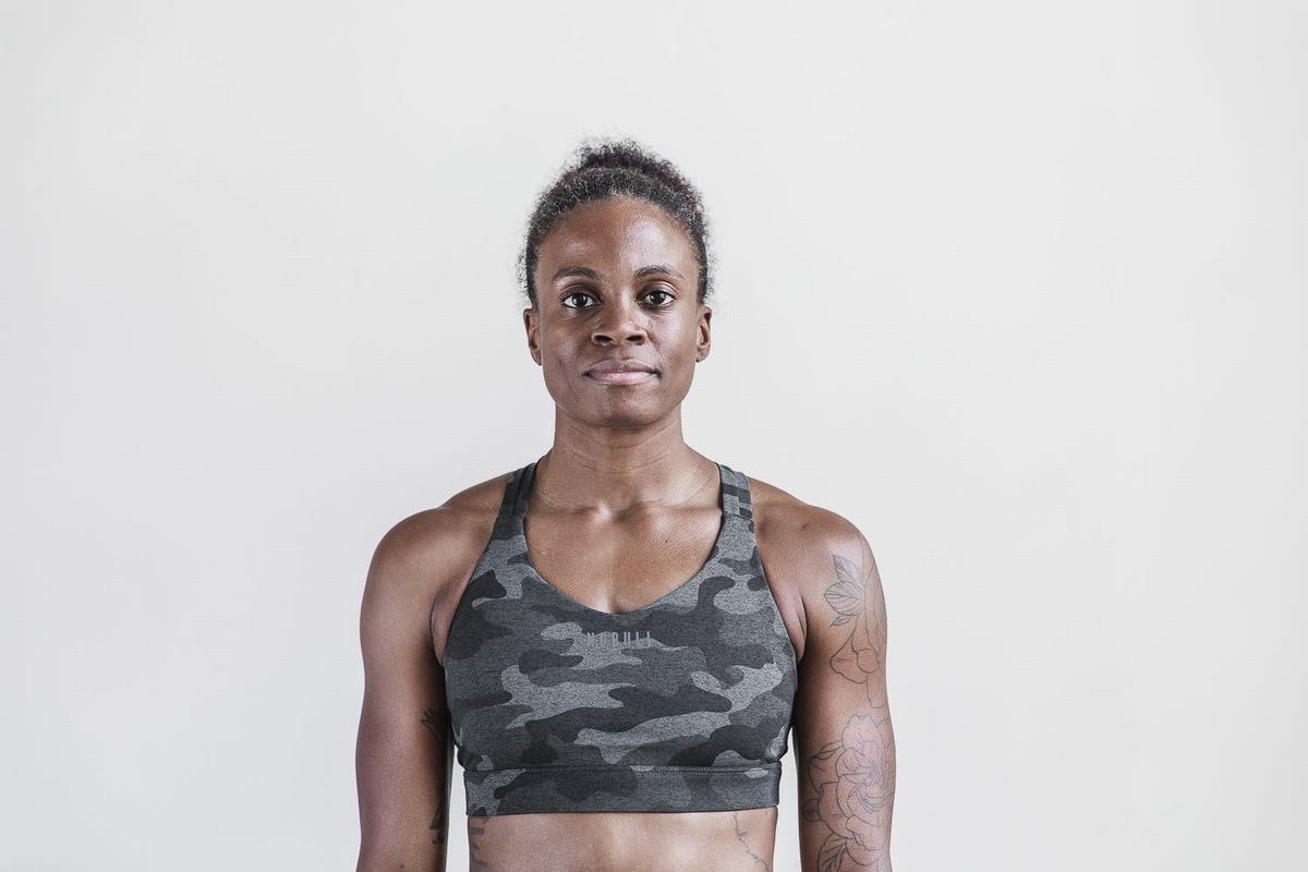 Nobull Pace Plush Heather Sport Bh Dames Donkergrijs Camo | 534690-FKX