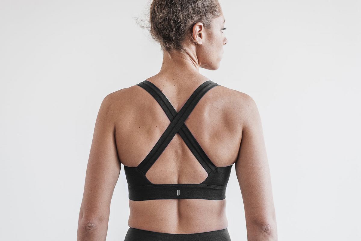 Nobull Pace Plush Heather Sport Bh Dames Zwart | 743589-BEH