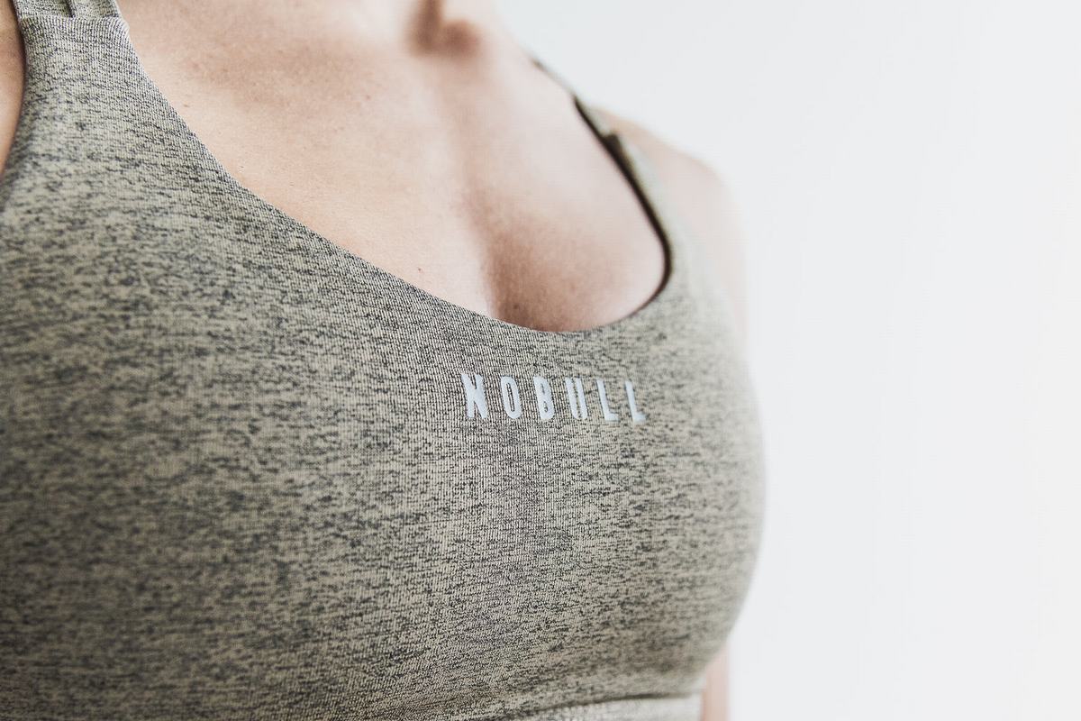 Nobull Pace Plush Heather Sport Bh Dames Khaki | 931652-ABS